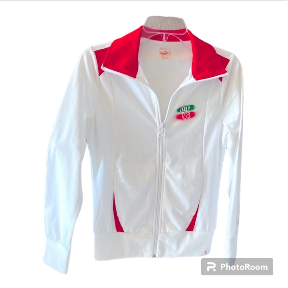 Puma Soccer Italy Zippered White Red Green Jacket Men’s Size XS